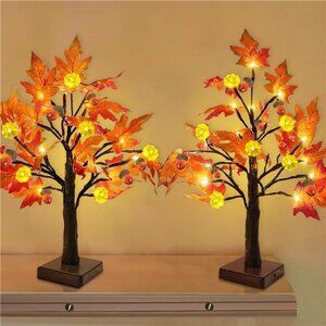 Fall Decor 2 Pack 18 Inch Prelit Fall Maple Tree Thanksgiving Fall Decorations